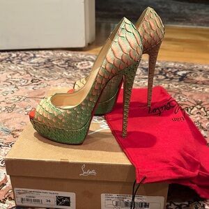 Christian Louboutin Scaled Green and Orange Heels